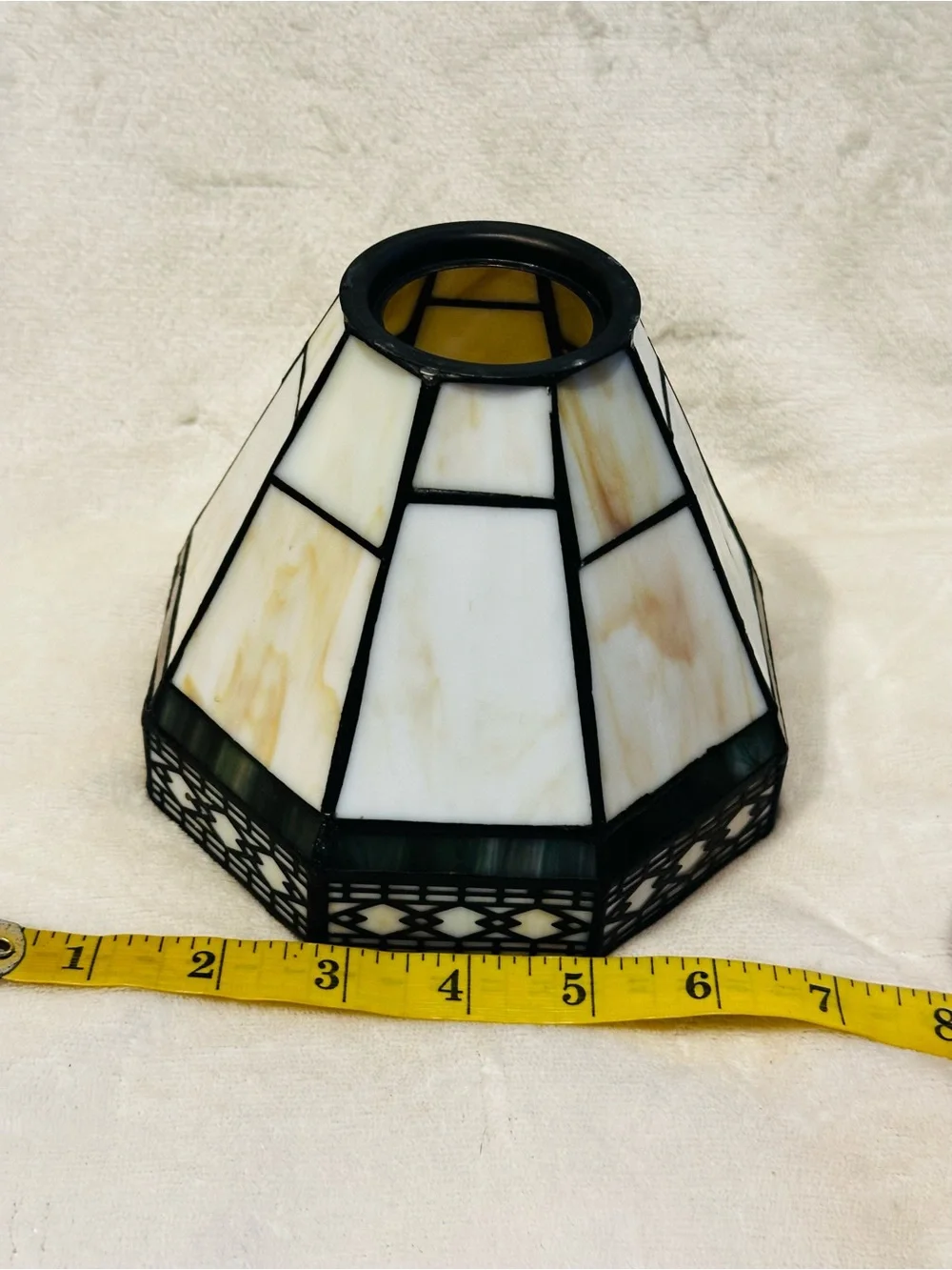 Classic Stained Glass Lampshade Pair in Cream and Black
